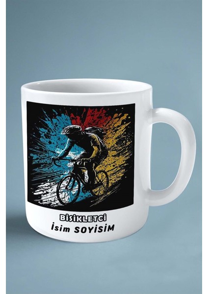 Bisikletci Bisikletçi Bisiklet Baskılı Kupa Bardak Çift Taraflı Baskı Kişiye Özel Model 44