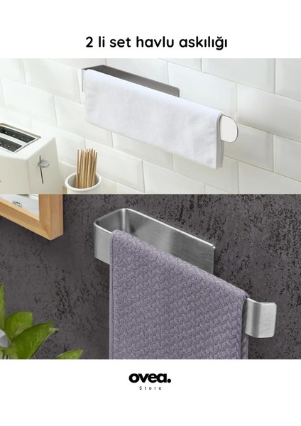 2 Li Set / Paslanmaz Çelik Havluluk / Yapışkanlı Tasarım / 26 Cm-30 cm / Havlu Askısı