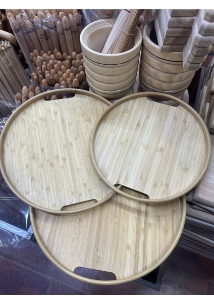 Bambu 3'lü Tepsi Seti, 30-38 Cm, Kahverengi, Ince Kenar, Şık ve Kullanışlı fiyatları