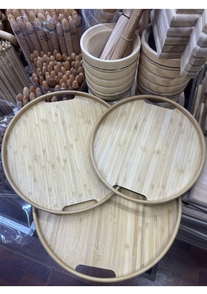 Bambu 3'lü Tepsi Seti, 30-38 Cm, Kahverengi, Ince Kenar, Şık ve Kullanışlı modelleri