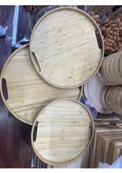 Bambu 3'lü Tepsi Seti, 30-38 Cm, Kahverengi, Ince Kenar, Şık ve Kullanışlı fırsatları