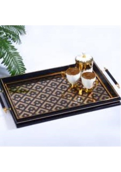 SA-116 Şık Kulp Yaldızlı Lüx Dikdörtgen Tepsi Beyaz