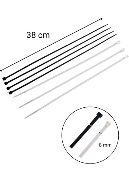 8X380 Beyaz Kablo Bağı & Plastik Kelepçe & Cırt Kelepçe 100 Adet (Paket) fiyatları
