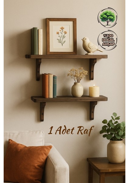 Doğal Masif Ahşap Duvar Rafı | 1 Adet Dekoratif Raf | Doğal Tik Yağlı Yüzey | Sentetik Cila Içermez | %100 Doğal Ahşap | Natural Ahşap