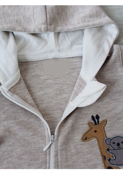 6-9 9-12 Ay Ef Çizgi Boy Fermuarlı Zürafa Nakışlı Kapşonlu Kız Erkek Bebek Tulumu Kahvemelanj fırsatları