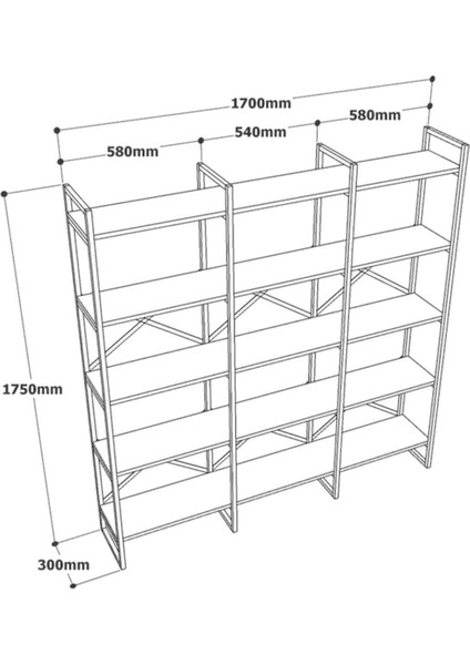 Atlantis 175CM Metal Kitaplık 5 Raflı Geniş 3 Bölme Atl6-A