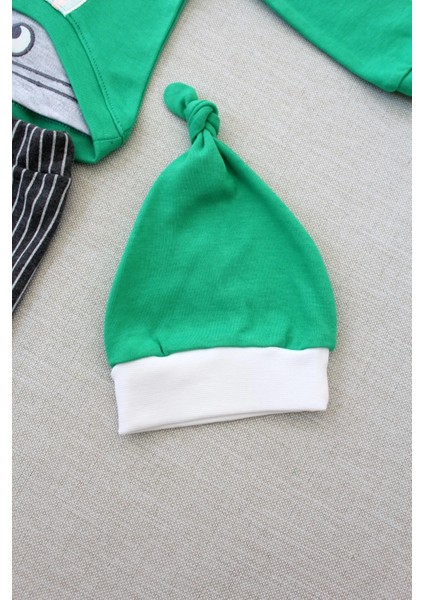 3-6 6-9 9-12 Ay Şımarık Tavşan Nakışlı Şapkalı Uzun Kollu Sweat 3lü Kız-Erkek Bebek Takımı Yeşil fırsatları