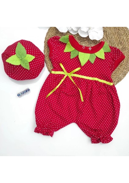 3-6-9 Ay Çilek Bebekler Penye Kumaş Kısa Kollu Kız Erkek Bebek Tulumu Kırmızı fiyatları