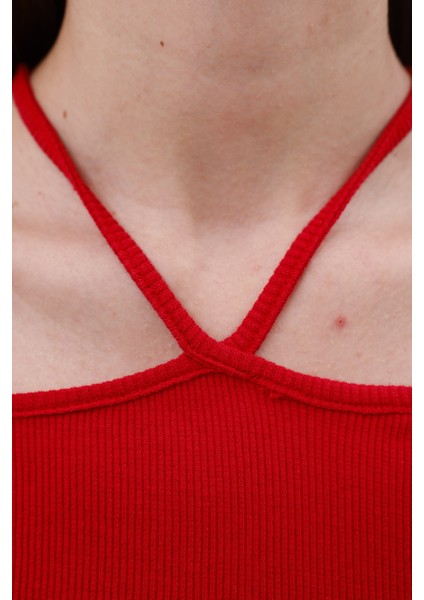 Hanger Omuz Dekolteli Çapraz Askılı Kısa Kollu Kadın Bluz, Boyun Askılı Kaşkorse Kumaş indirimleri