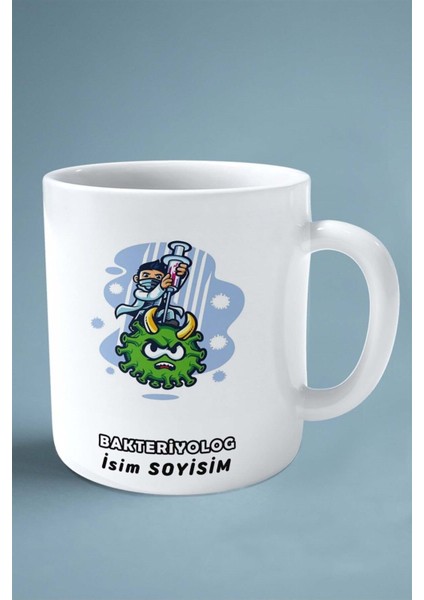 Bakteriyolog Baskılı Kupa Bardak Çift Taraflı Baskı Kişiye Özel Model 9