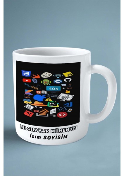 Bilgisayar Mühendisi Baskılı Kupa Bardak Çift Taraflı Baskı Kişiye Özel Model 4