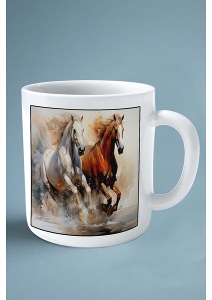 At Baskılı Kupa Bardak Çift Taraflı Kişiye Özel Çerçeveli Renkli Model 18