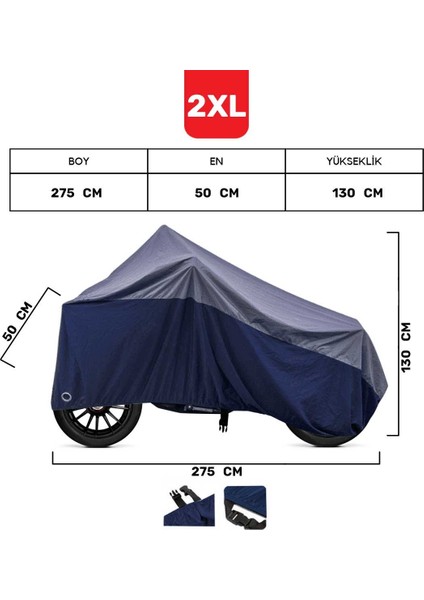 CT-B101XXL Motosiklet Branda Su Geçirmez 4 Mevsim Koruma Yıkanabilir Kalın Kumaş XXL Gri/Lacivert