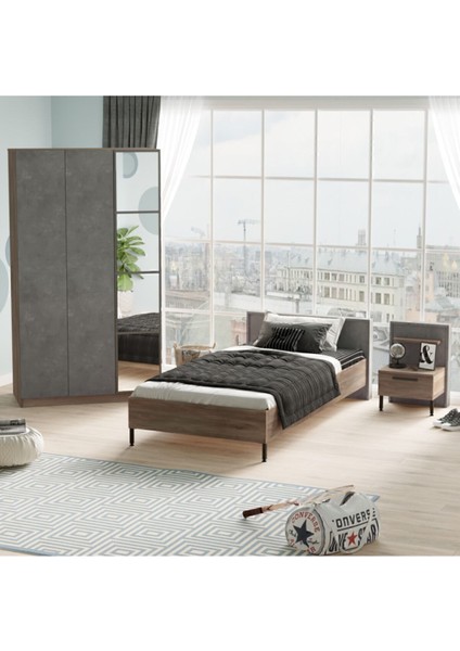 Teeny Genç Odası Takımı 3'lü Set Beton Kahve TEE10-CG