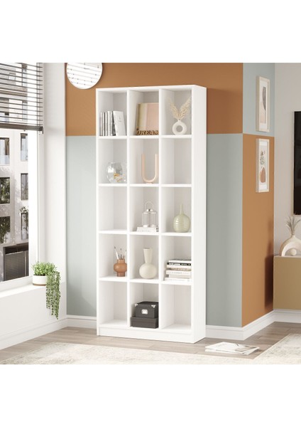 Oscer Geniş Kitaplık 15 Raflı 180CM Beyaz Osc2-W