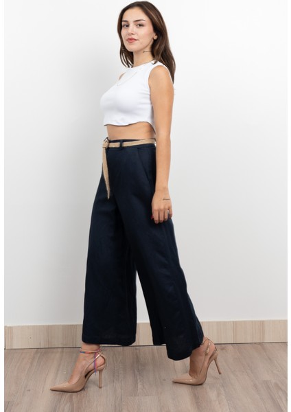 Midi Boy Hasır Kemerli Keten Pantolon 30278 fiyatları