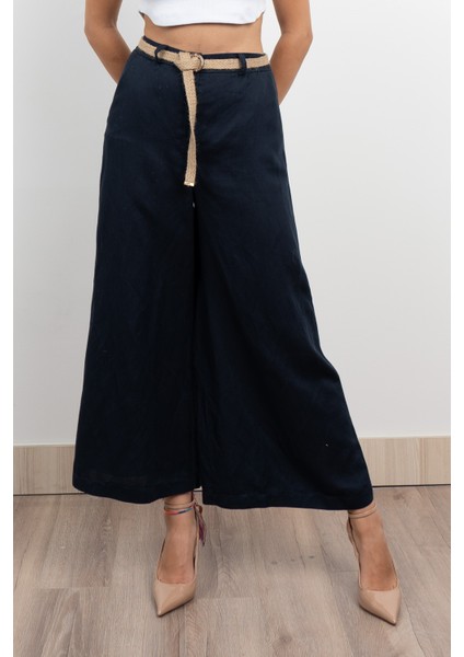 Midi Boy Hasır Kemerli Keten Pantolon 30278 fırsatları