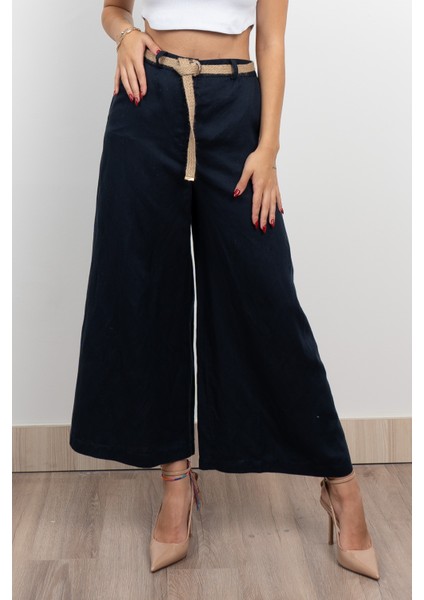 Midi Boy Hasır Kemerli Keten Pantolon 30278 indirimleri