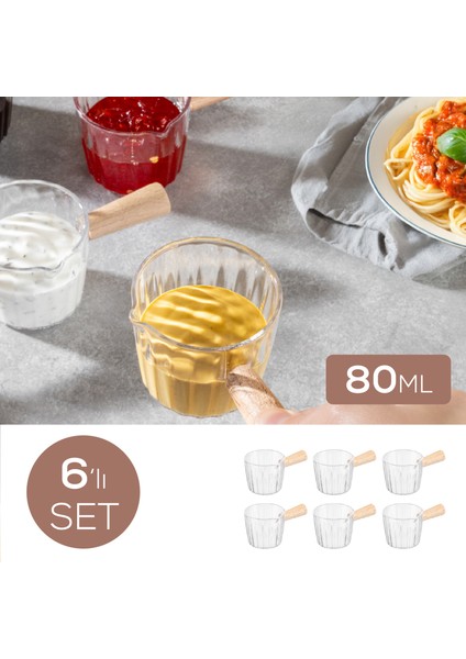 6'lı Ahşap Saplı Akrilik Sosluk 80 ml