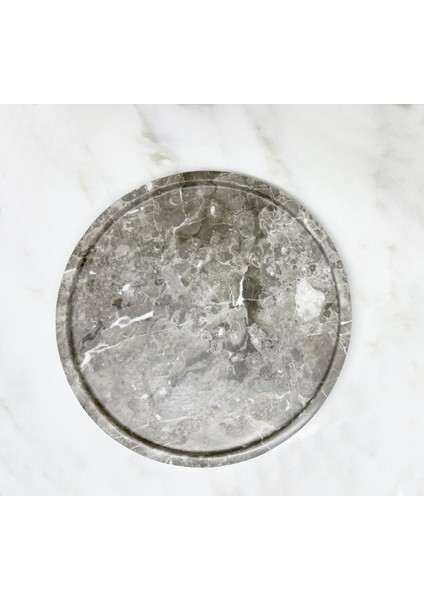 Doğal Gri Mermer Yuvarlak Tepsi, Banyo ve Sunum Için Şık ve Zarif Tasarım