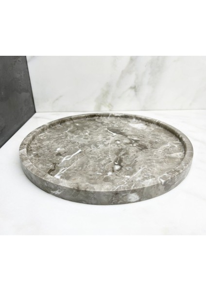 Doğal Gri Mermer Yuvarlak Tepsi, Banyo ve Sunum Için Şık ve Zarif Tasarım fiyatları
