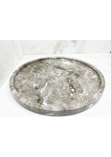 Doğal Gri Mermer Yuvarlak Tepsi, Banyo ve Sunum Için Şık ve Zarif Tasarım