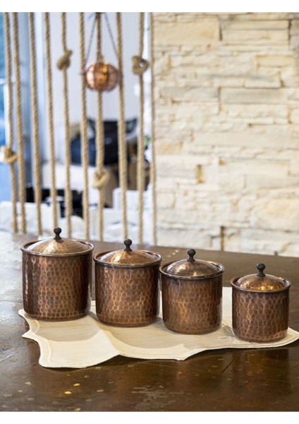 Bakır Baharat Takımı, Çekiç Dövme Modeli, Renkli, 4'lü Set
