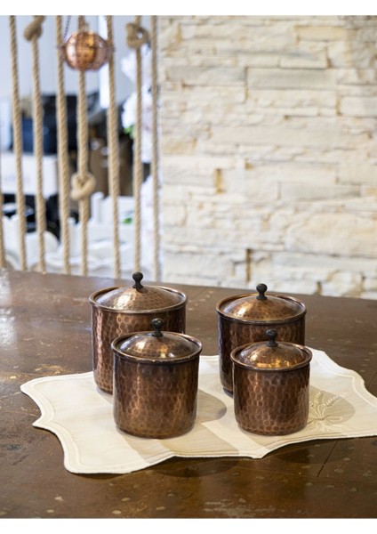 Bakır Baharat Takımı, Çekiç Dövme Modeli, Renkli, 4'lü Set fiyatları