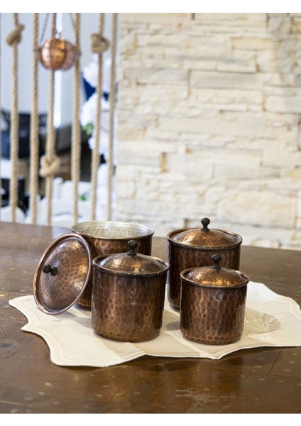 Bakır Baharat Takımı, Çekiç Dövme Modeli, Renkli, 4'lü Set modelleri