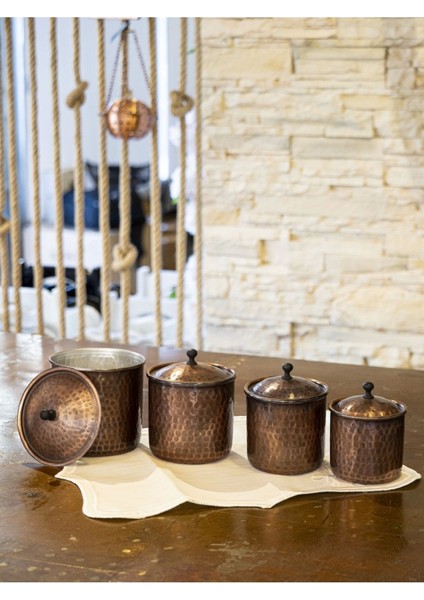 Bakır Baharat Takımı, Çekiç Dövme Modeli, Renkli, 4'lü Set fırsatları
