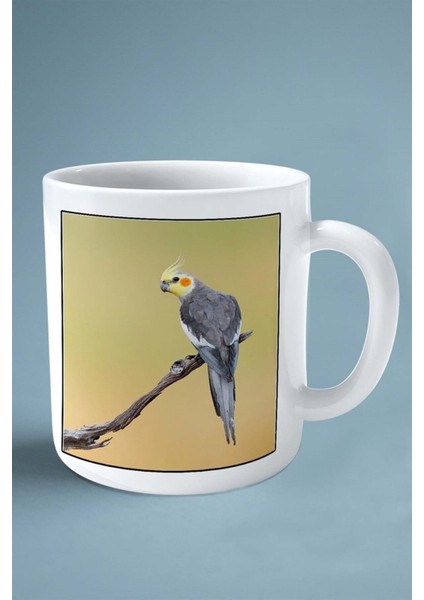 Sultan Papağanı Baskılı Kupa Bardak Çift Taraflı Kişiye Özel Çerçeveli Renkli Model 3