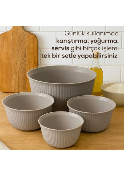 4'lü Mega Boy Plastik Karıştırma ve Saklama Kase Seti | 1l, 2l, 3l, 5l Bej fırsatları