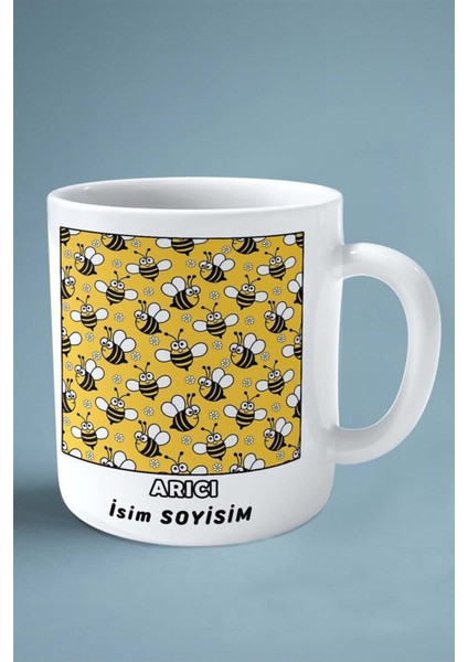 Arıcı Arı Baskılı Kupa Bardak Çift Taraflı Baskı Kişiye Özel Model 13