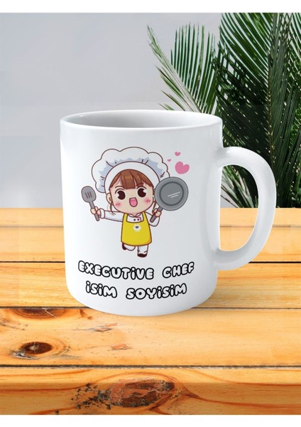 Executive Chef Baskılı Kupa Bardak Isimli Kişiye Özel Bone Resimli