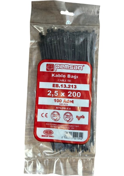 Kablo Bağı Cırt Kelepçe 2.5X200 mm Siyah 100 Adet Fiyatıdır