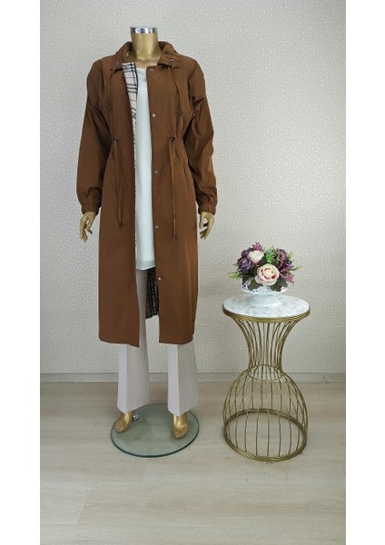 5205 Önü Fermuarlı ve Kçıt Çıt Detaylı Cepli Beli Büzgülü Kolu Lastikli Trençkot Qks Trençkot $23-10# modelleri