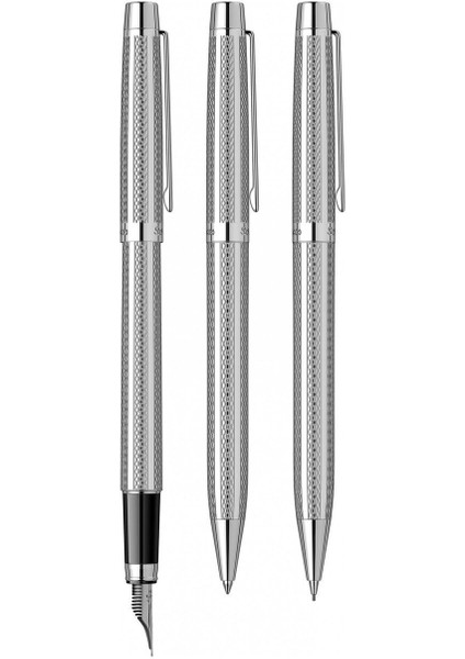 & WizDesign 722W Dolmakalem + Tükenmezkalem + Versatil Ikili Set Krom ( Ömür Boyu Garantili - Lüks Kutulu - İsme Özel Tasarım ) modelleri