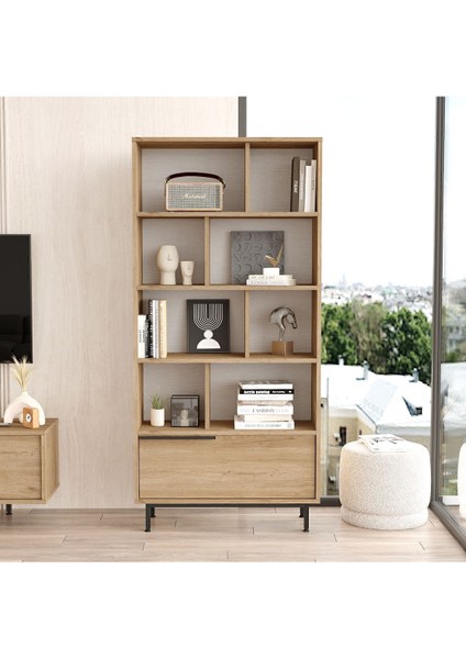 Bohem Kitaplık Raf Metal Ayaklı 176CM Kapaklı Sepet Boh4-S