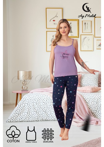 Ay Melek Kadın Pijama Takımı Pamuklu Lüx Askılı Pijama Seti