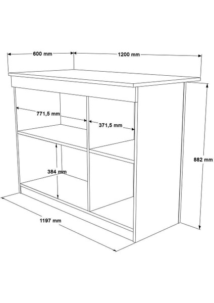 Island 120CM Ada Mutfak Yemek Masası 2 Kapaklı Beyaz Isl2-W