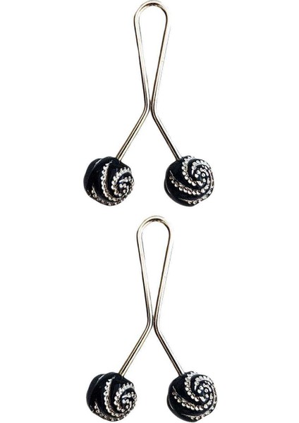 2 Adet Tesettür Eşarp ve Şal Klipsi Siyah Desenli