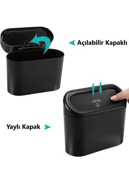 Siyah Kapaklı Araç Içi Çöp Kutusu – Portatif ve Taşınabilir Araba Çöp Kovası Organizer