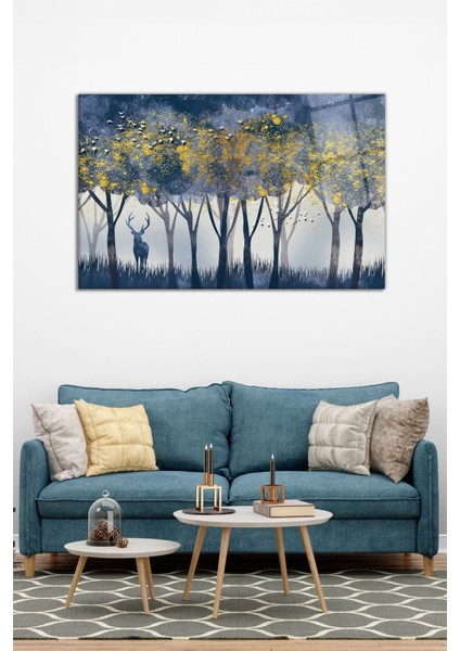 Gold Detay Ağaçlar Yatay Cam Tablo, Modern Ev Ofis Dekoru, Hediyelik Duvar Dekorasyonu, Kırılmaz Cam modelleri