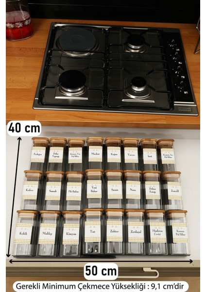 24'lü Bambu Kapaklı 300ML Borosilikat Cam Baharatlık ve Düzenleyici Stand Seti fiyatları