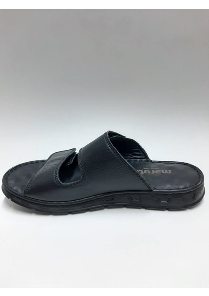 Hakiki Deri Çift Cırtlı Burnu Açık Rahat Siyah Renk Erkek Terliği C-96095MRT modelleri