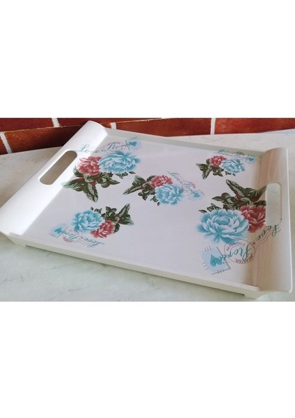 Turkuaz Gül Çay Tepsisi 30X20, Renkli ve Şık Ev Dekoru Için Ideal Seçim