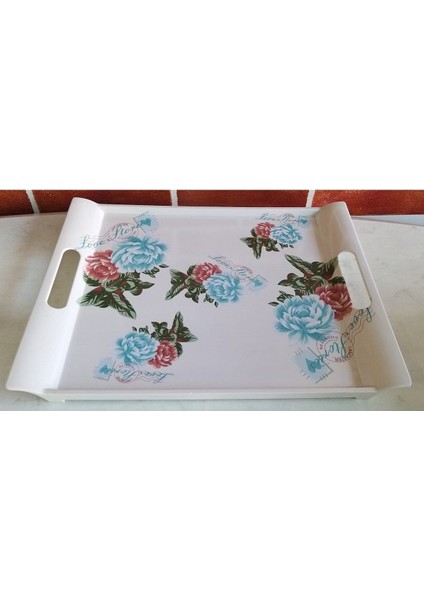 Turkuaz Gül Çay Tepsisi 30X20, Renkli ve Şık Ev Dekoru Için Ideal Seçim fiyatları