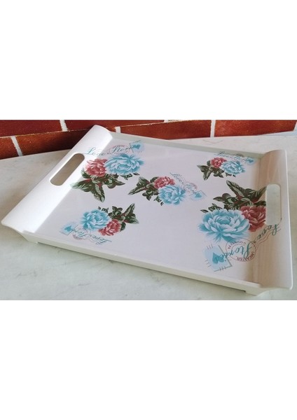 Turkuaz Gül Çay Tepsisi 30X20, Renkli ve Şık Ev Dekoru Için Ideal Seçim fırsatları