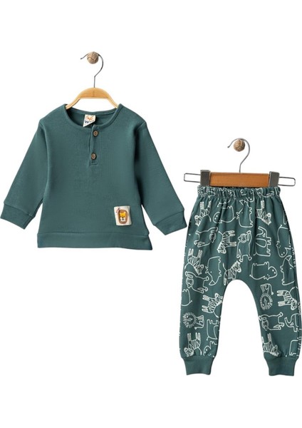 Yeşil Altı Baskılı Aslan Armalı Erkek Bebek Takım fiyatları