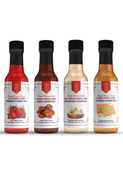 Nish Çilek, Karamel, Beyaz Çikolata, Petibör Aromalı Şurup 4X250 ml - Pet Şişe